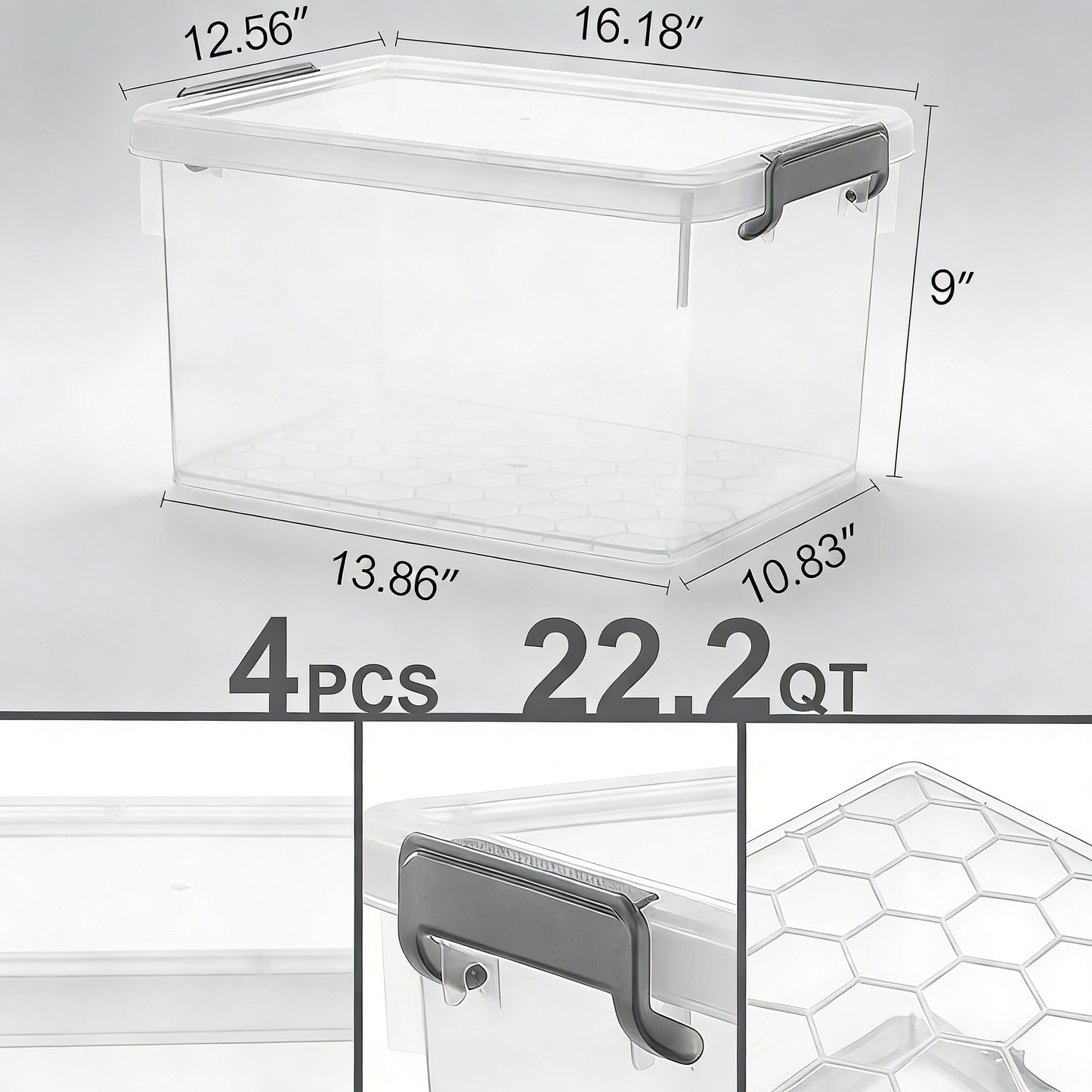Clear Plastic Storage Bin with Secure Buckle Latches (4-Pack)