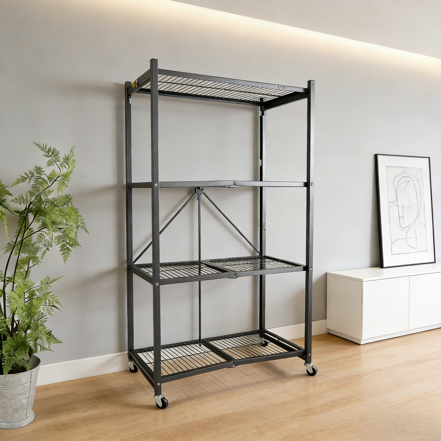 MonoLiving   Foldable 4-Tier Heavy-Duty Rolling Storage Rack