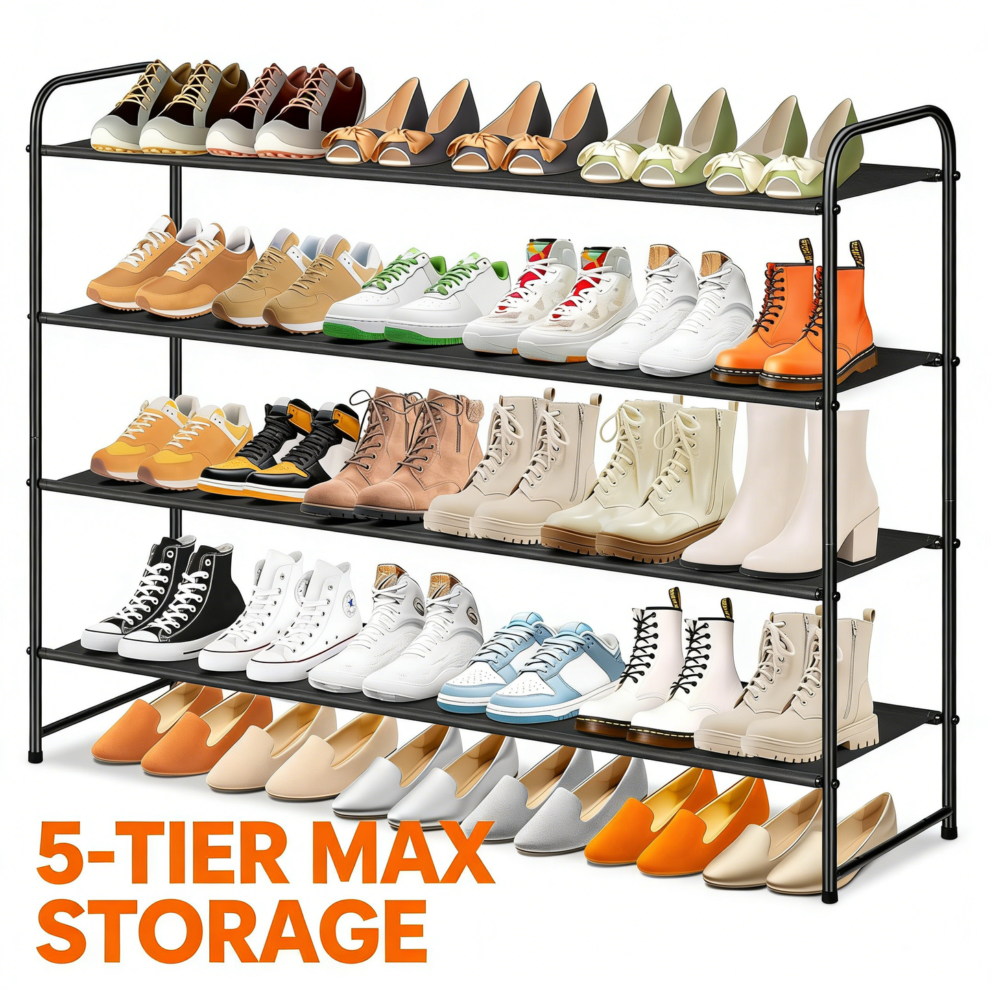 5-Tier Stackable Metal Shoe Rack Organizer (36-42 Pairs Capacity)