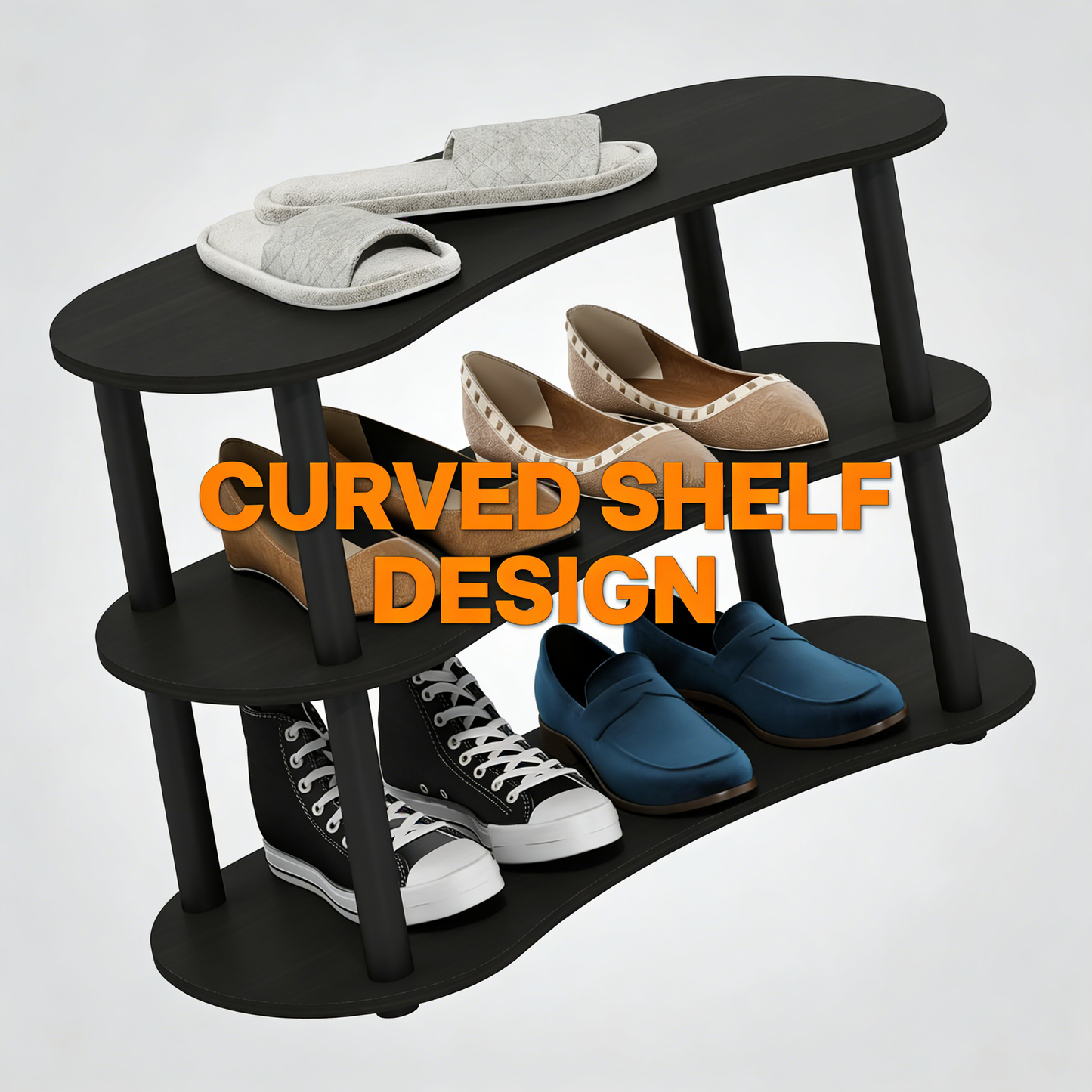 3-Tier Curved Wooden Shoe Rack Organizer