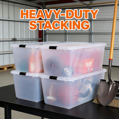 Heavy-Duty Clear Plastic Storage Tote with Secure Latching Lids