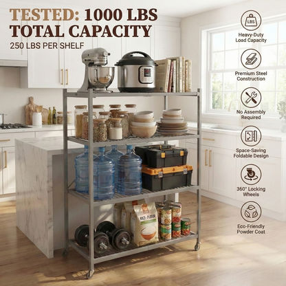 MonoLiving   Foldable 4-Tier Heavy-Duty Rolling Storage Rack