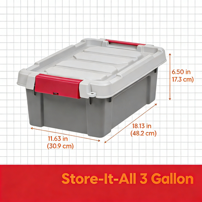 3 Gallon Heavy-Duty Garage Storage Bin with Secure Latch & Lockable Design