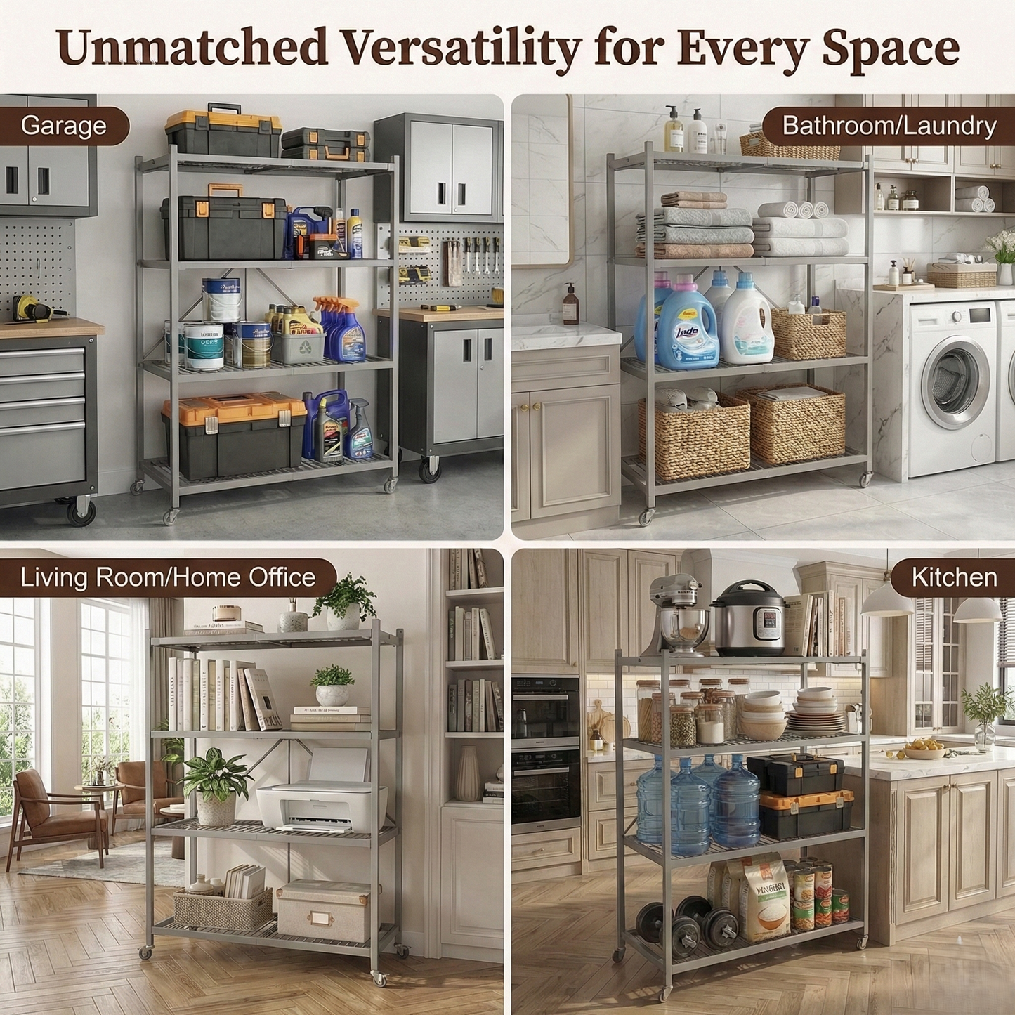 MonoLiving   Foldable 4-Tier Heavy-Duty Rolling Storage Rack