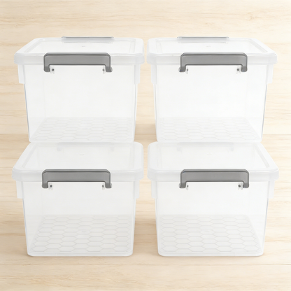 Clear Plastic Storage Bin with Secure Buckle Latches (4-Pack)