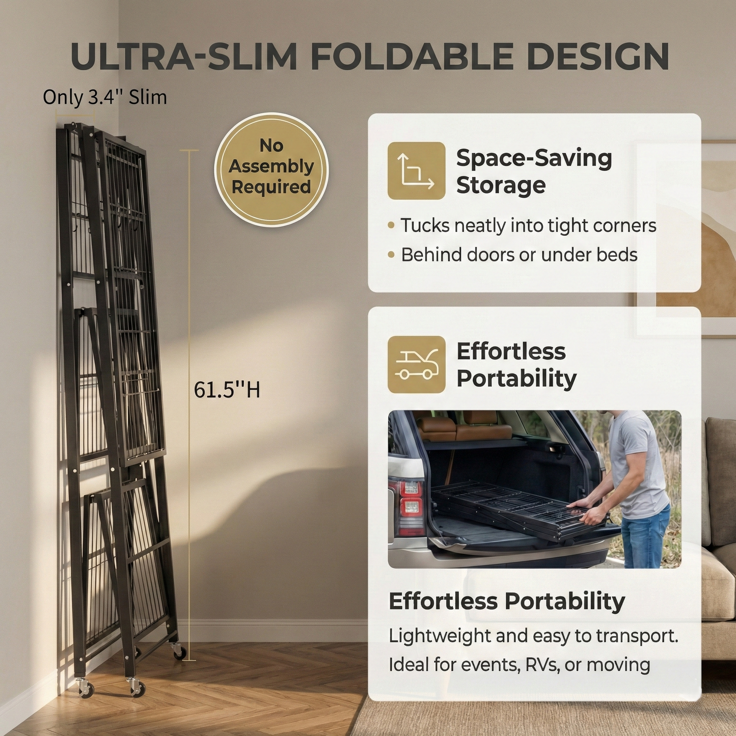 MonoLiving   Foldable 4-Tier Heavy-Duty Rolling Storage Rack