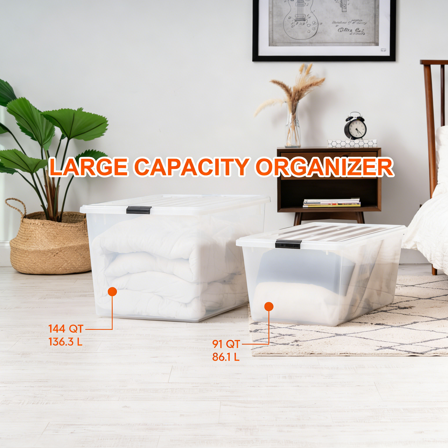 Heavy-Duty Clear Plastic Storage Tote with Secure Latching Lids