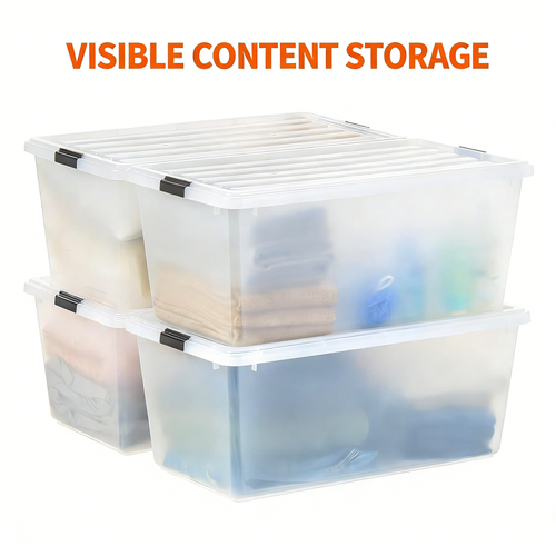 Heavy-Duty Clear Plastic Storage Tote with Secure Latching Lids