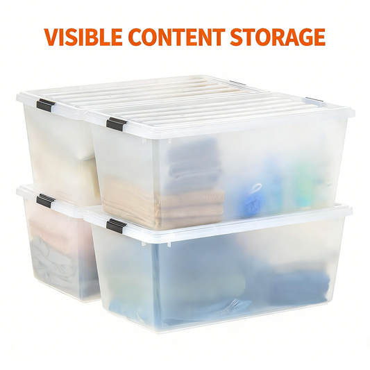 Heavy-Duty Clear Plastic Storage Tote with Secure Latching Lids