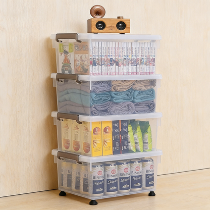 Clear Plastic Storage Bin with Secure Buckle Latches (4-Pack)