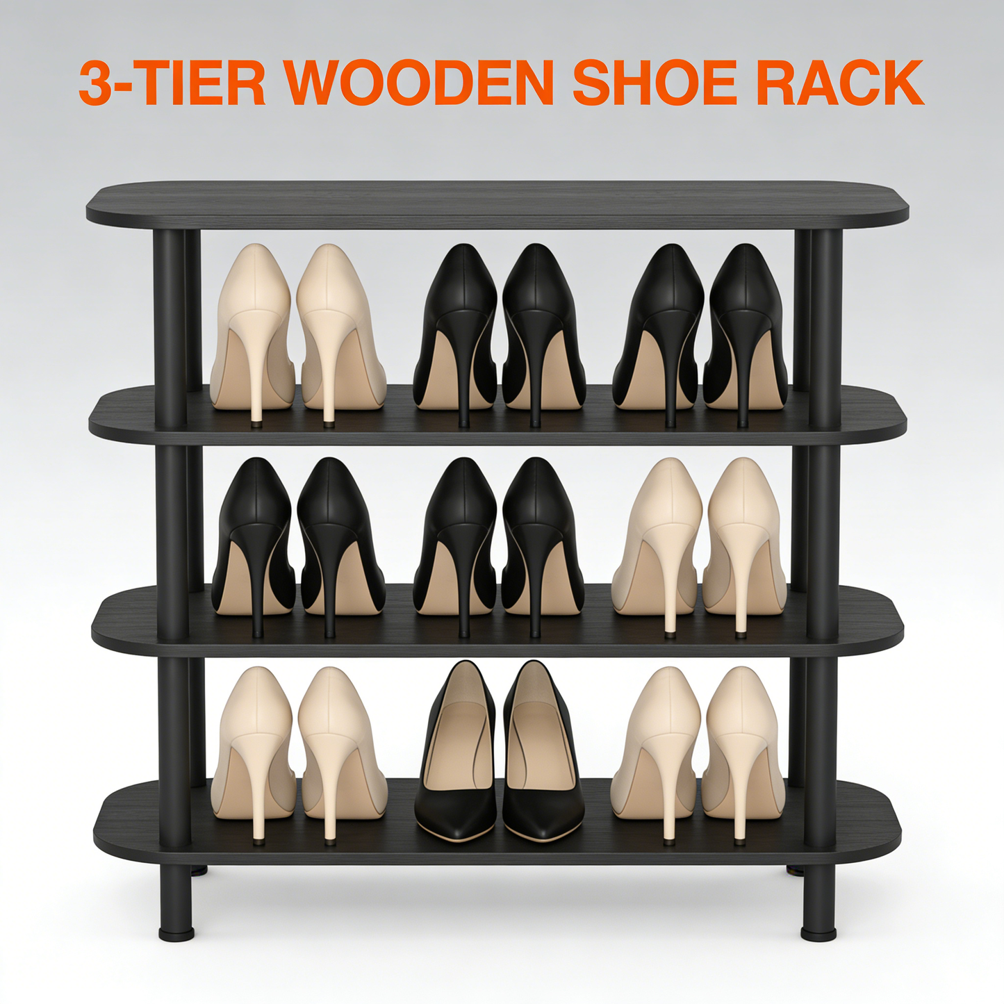 3-Tier Curved Wooden Shoe Rack Organizer
