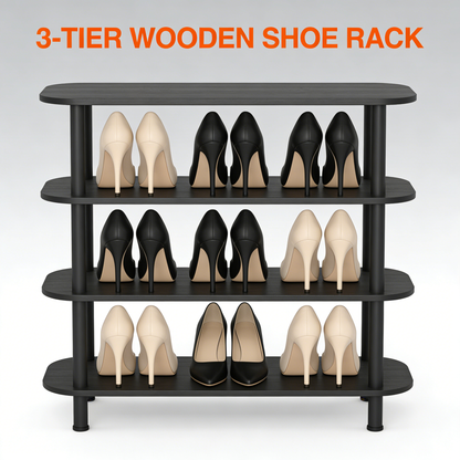 3-Tier Curved Wooden Shoe Rack Organizer