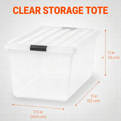 Heavy-Duty Clear Plastic Storage Tote with Secure Latching Lids