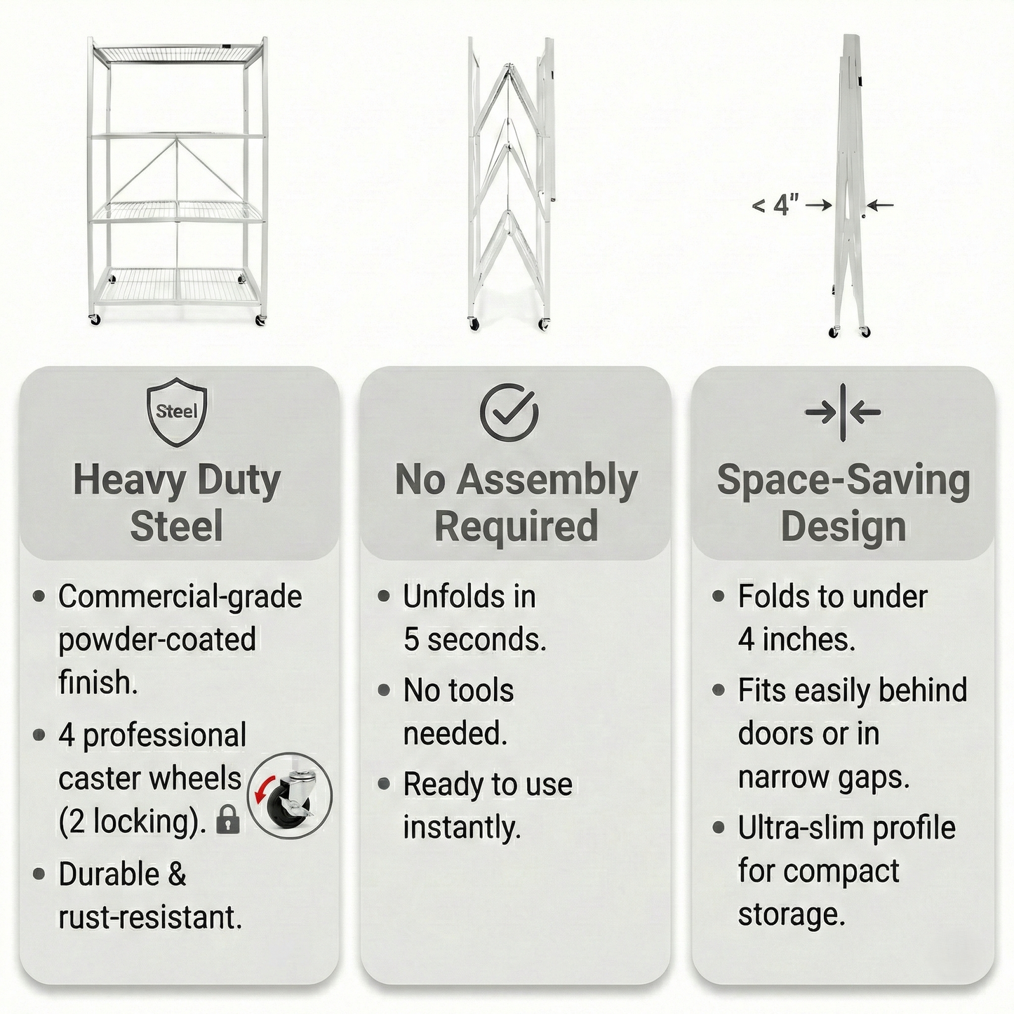 MonoLiving   Foldable 4-Tier Heavy-Duty Rolling Storage Rack