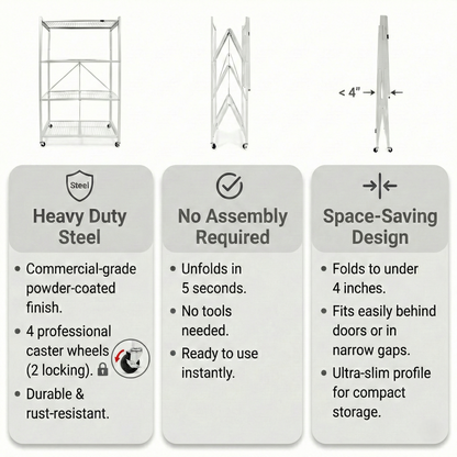 MonoLiving   Foldable 4-Tier Heavy-Duty Rolling Storage Rack