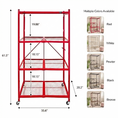MonoLiving   Foldable 4-Tier Heavy-Duty Rolling Storage Rack