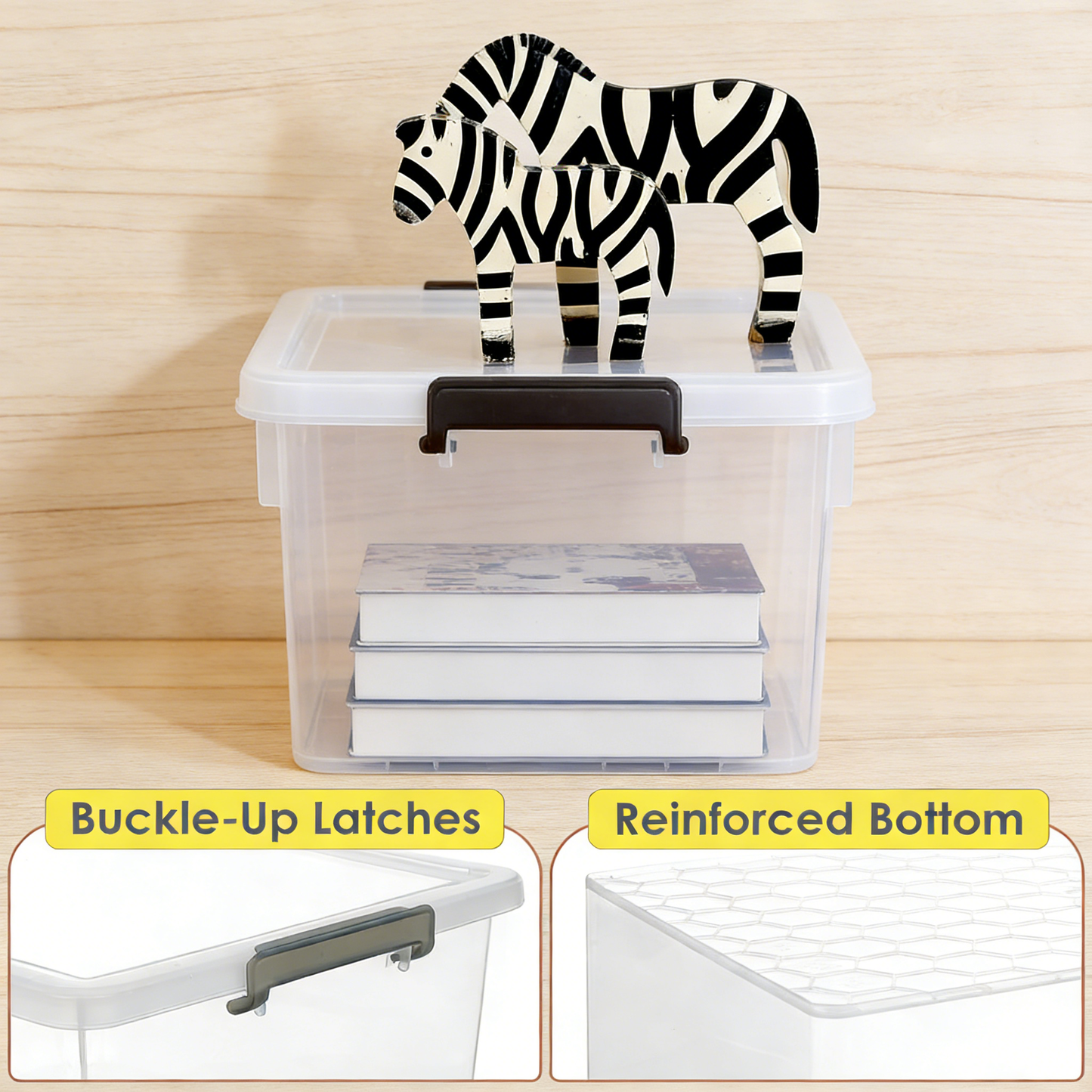 Clear Plastic Storage Bin with Secure Buckle Latches (4-Pack)