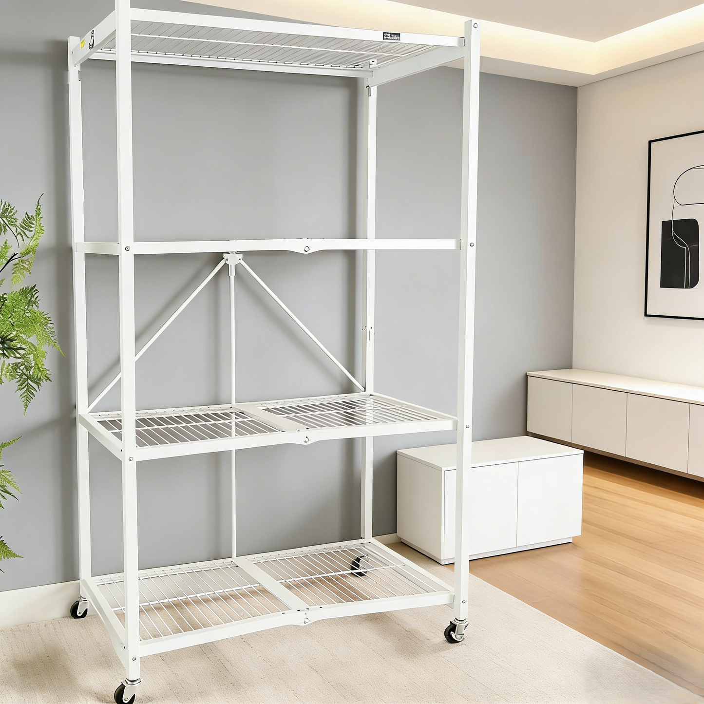MonoLiving   Foldable 4-Tier Heavy-Duty Rolling Storage Rack
