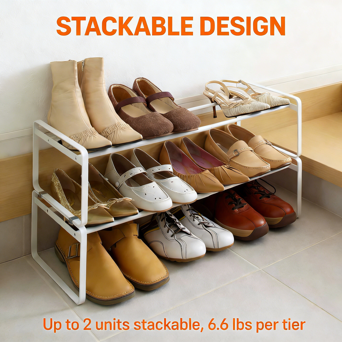 Expandable Stackable Metal Shoe Rack Organizer